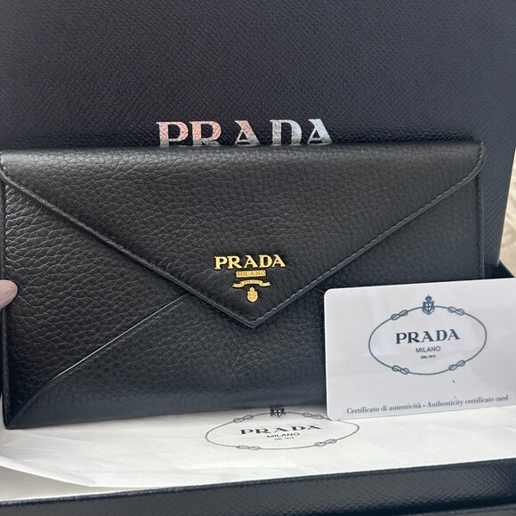 Prada Envelope clutch in Black & Gold includes box & authenticity cards shown - Picture 1 of 9
